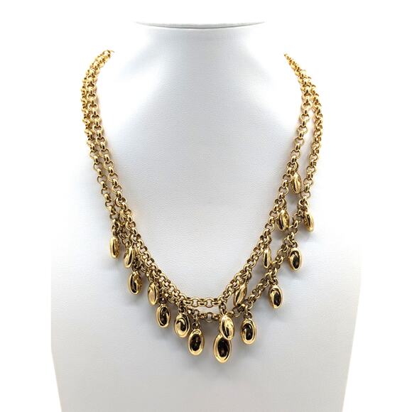 Gorgeous VTG Gold Tone Double Strand Rolo Chain W/ Gold Dangle Charm Necklace - Picture 1 of 8